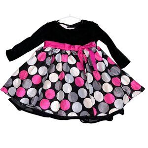 Bonnie Baby holiday dress black velvet colorful polka dots and tulle EUC 18 mos